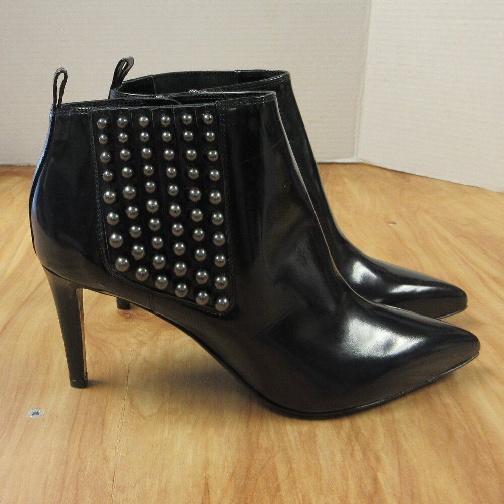 SERGIO ROSSi Black Pearl Pointed Toe High Heeled Ankle Boots Booties Sz 38 Shoes - Picture 15 of 16